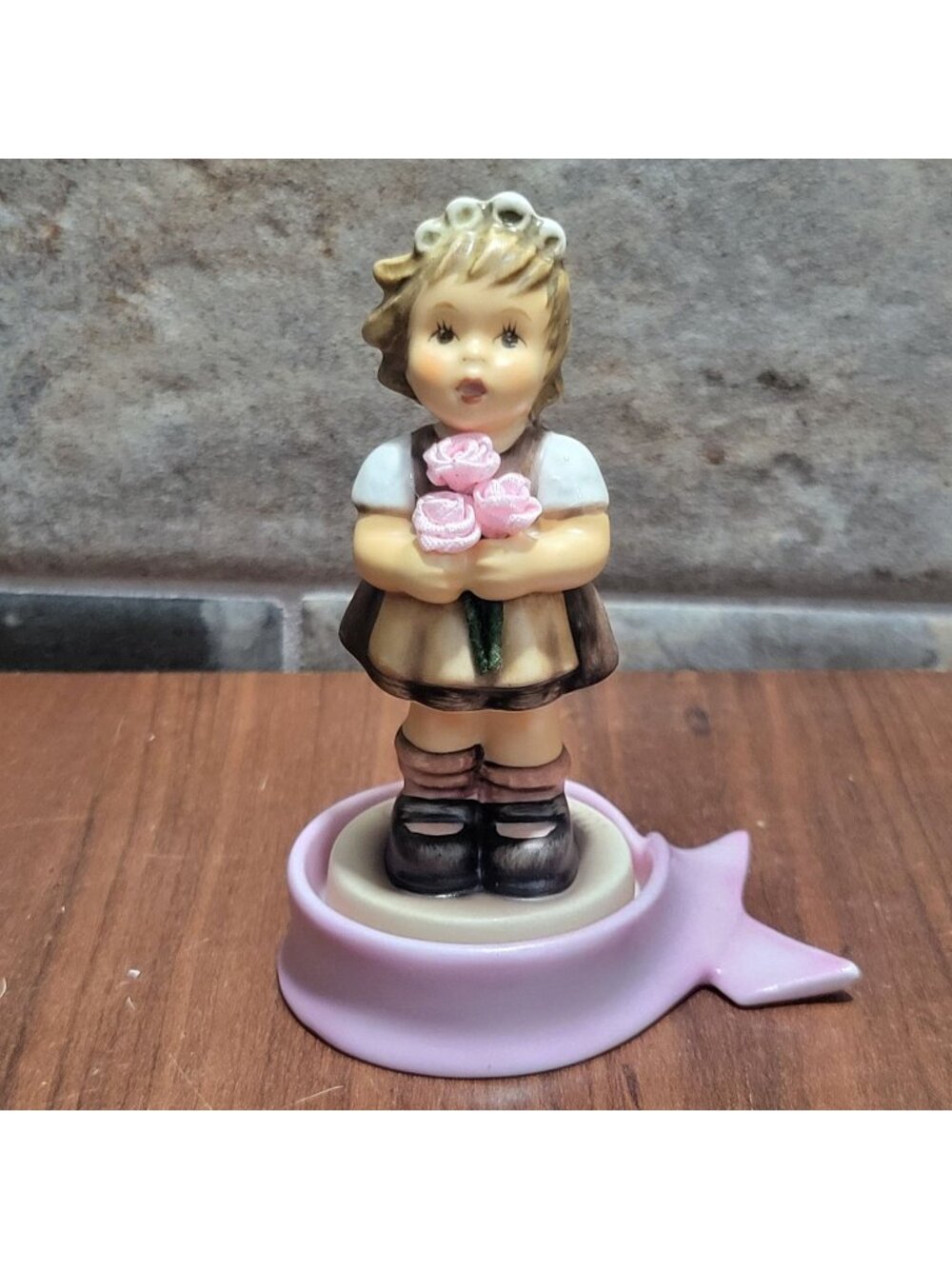 Goebel Hummel Hope Figurine 2203 Breast Cancer Awareness Pink Ribbon Base